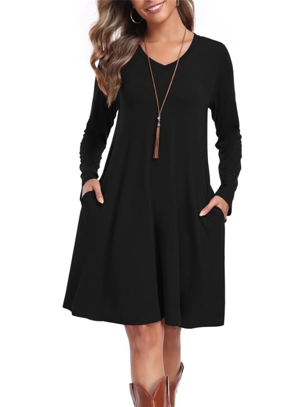 lionstill Fall Dresses for Women Flowy Long Sleeve T-Shirt Dress